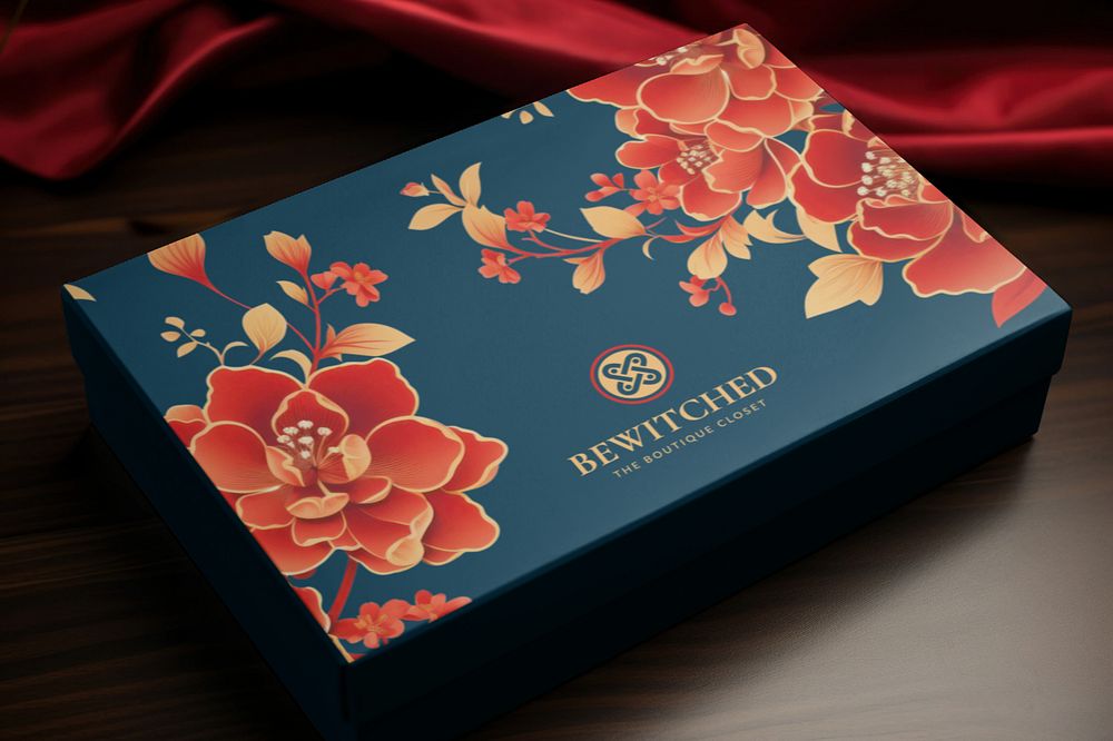 Chinese floral blue box mockup, editable design