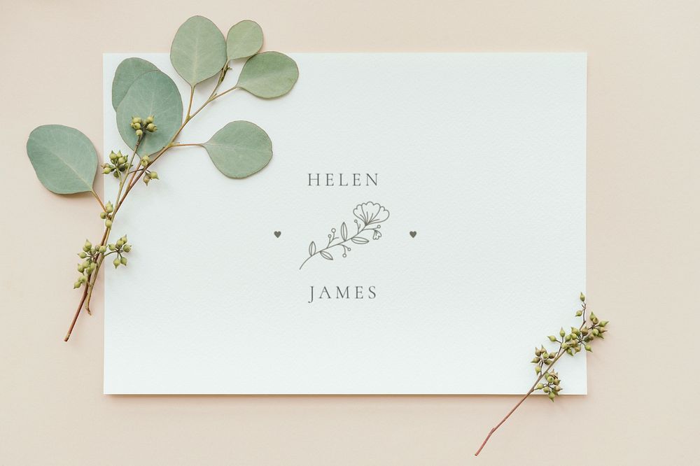 Greeting card mockup, leafy design