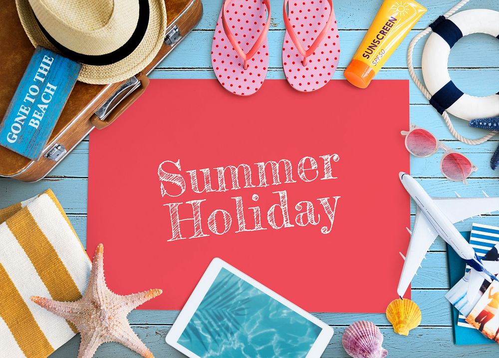 Summer holiday frame mockup, flat lay design