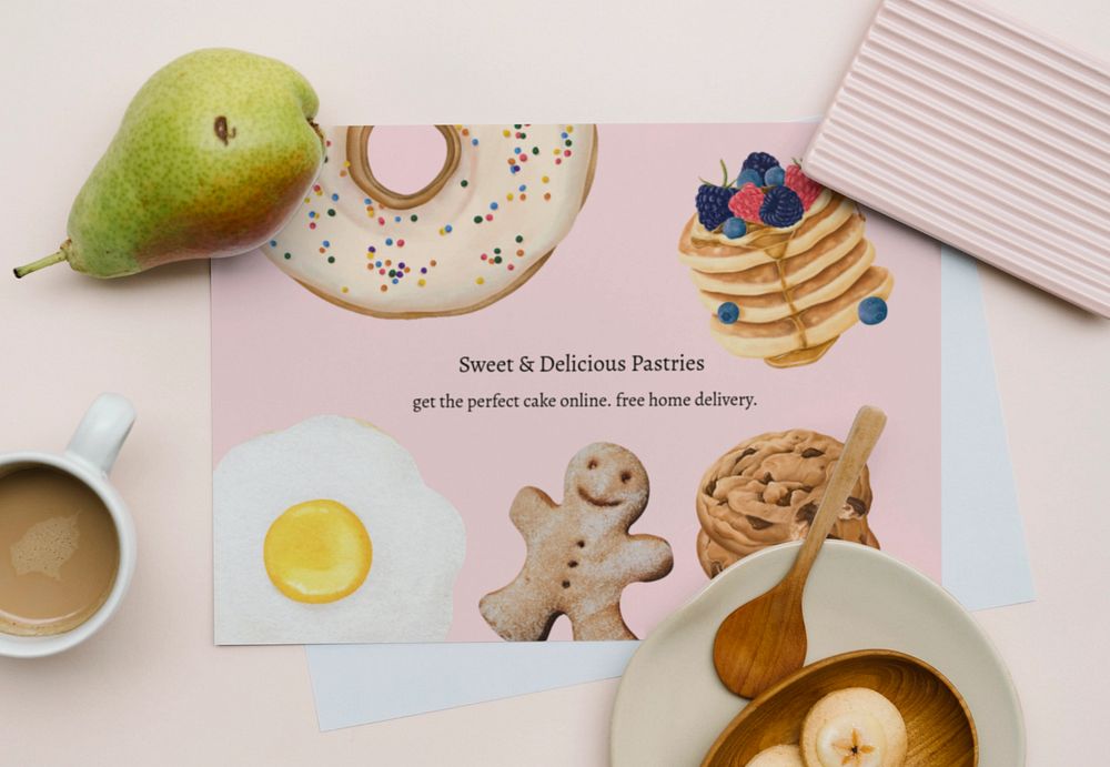 Invitation card mockup, breakfast, food design 