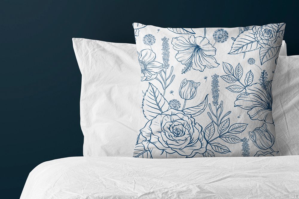 Pillowcase mockup, bedroom, interior design