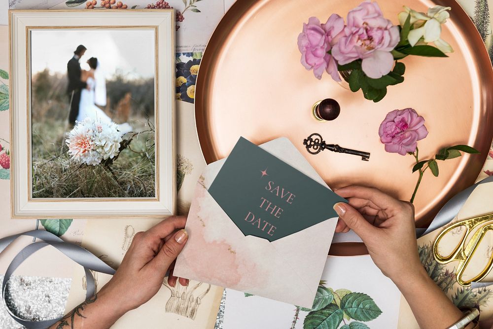 Wedding invitation card mockup, floral aesthetic design