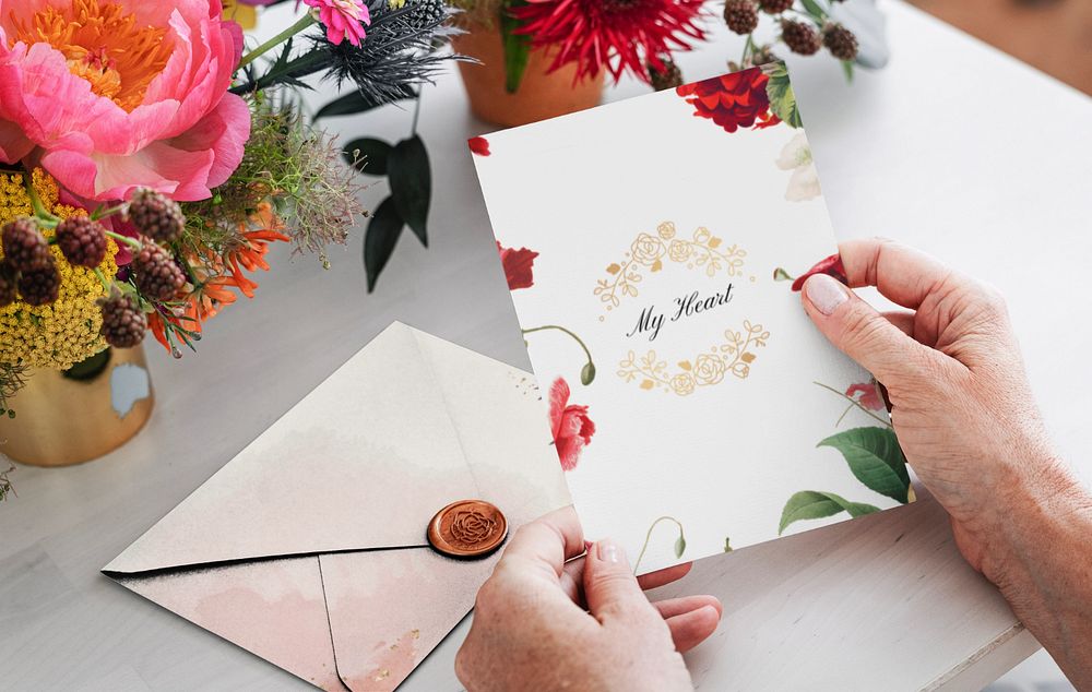 Wedding invitation card mockup, floral aesthetic design