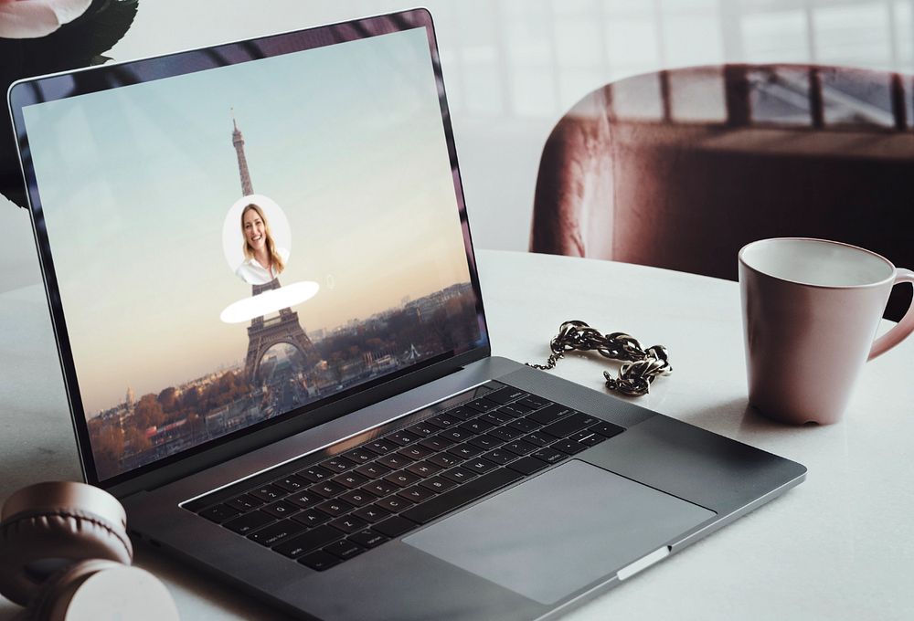 Laptop mockup, editable screen, work from home design 