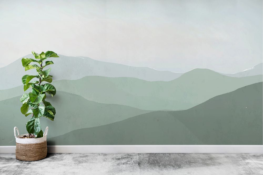 Realistic wall mockup, houseplant decoration