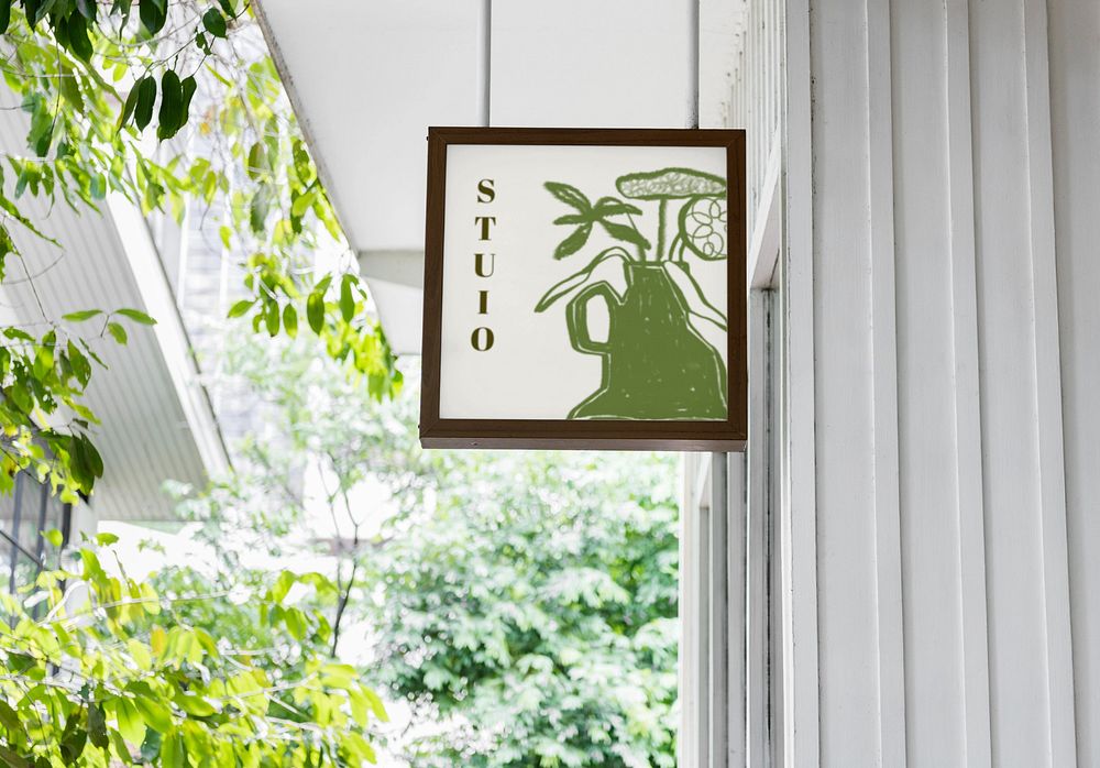 Outdoor sign mockup, hanging advertising