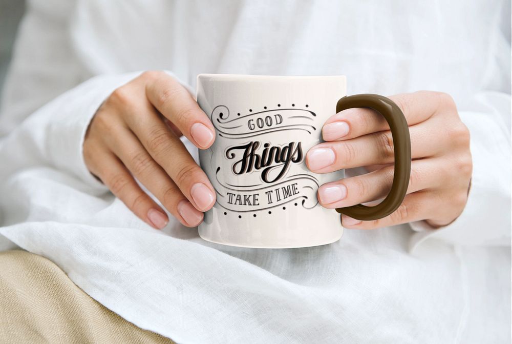 Coffee mug mockup, aesthetic quote