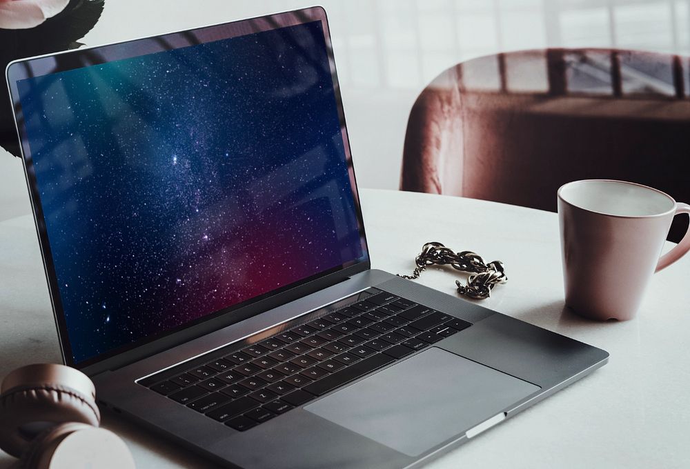 Laptop mockup, editable screen, work from home design