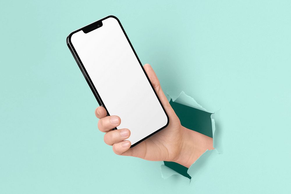 Phone screen mockup, ripped paper, editable design