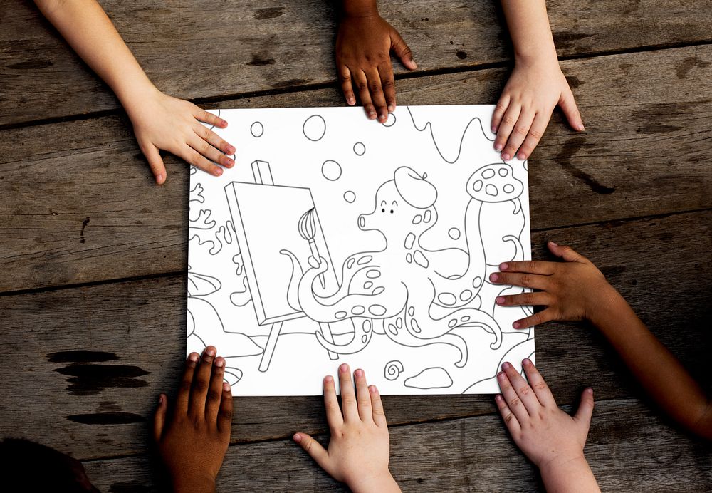 Poster mockup, diverse children's hands design