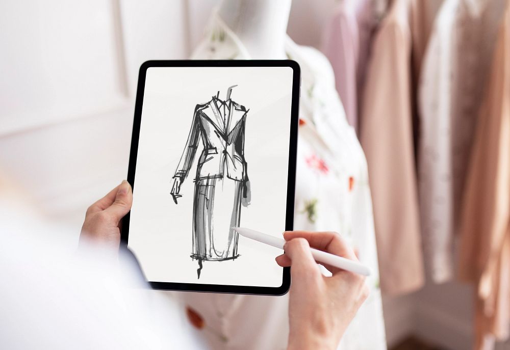 Tablet editable screen mockup, fashion designer 