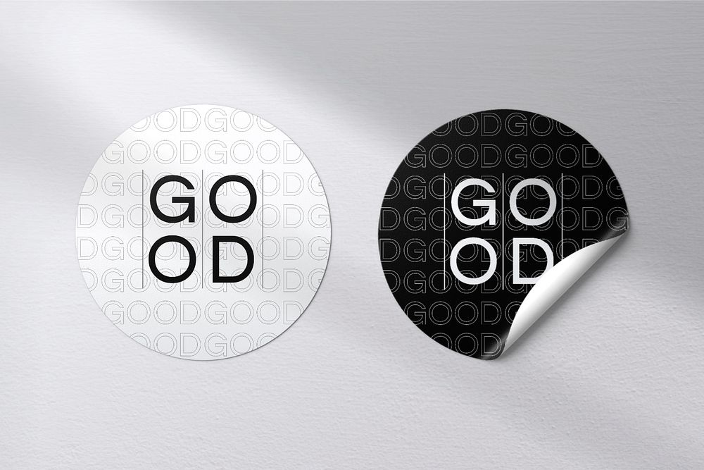 Round badge stickers mockup, realistic stationery