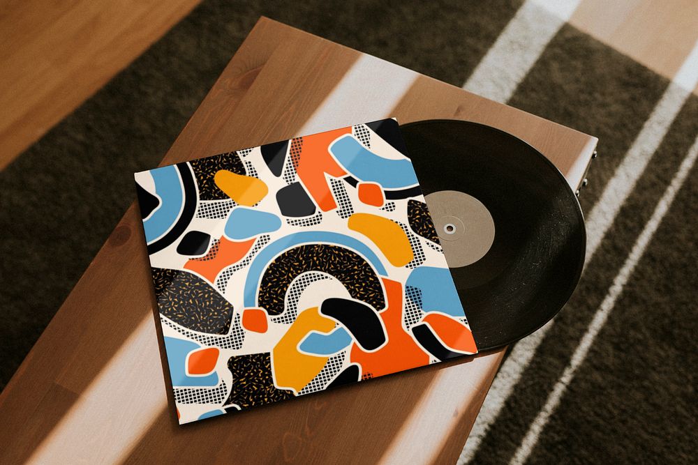 Vinyl record cover mockup, retro music