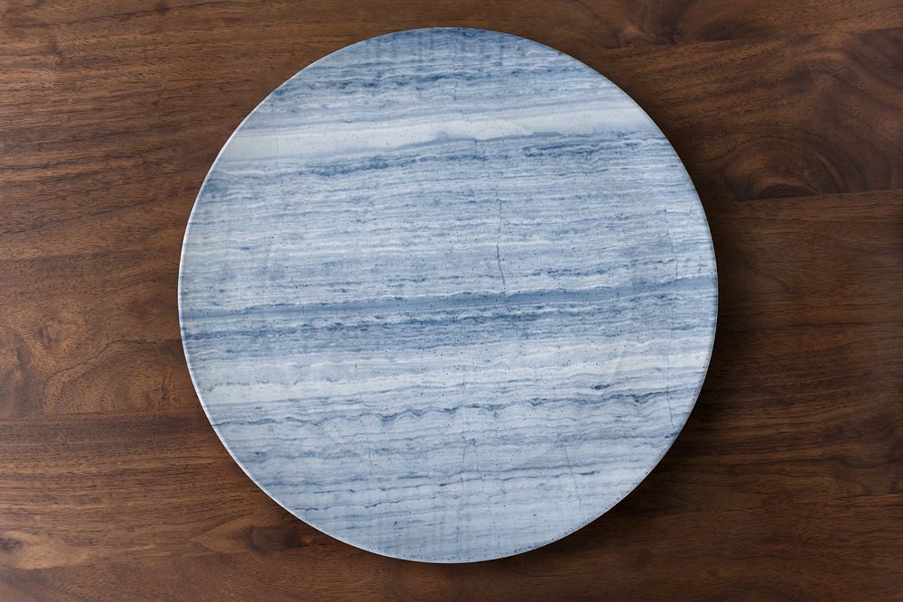 Ceramic plate mockup, blue aesthetic design 