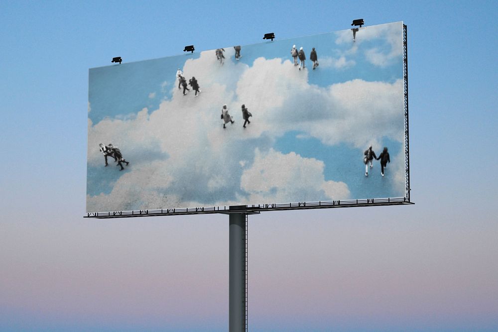 Billboard sign mockup, aesthetic cloud photo