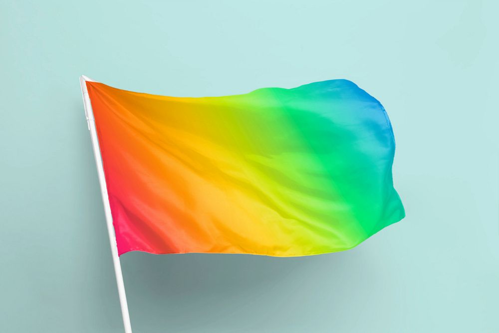 Waving Pride flag mockup, editable design 