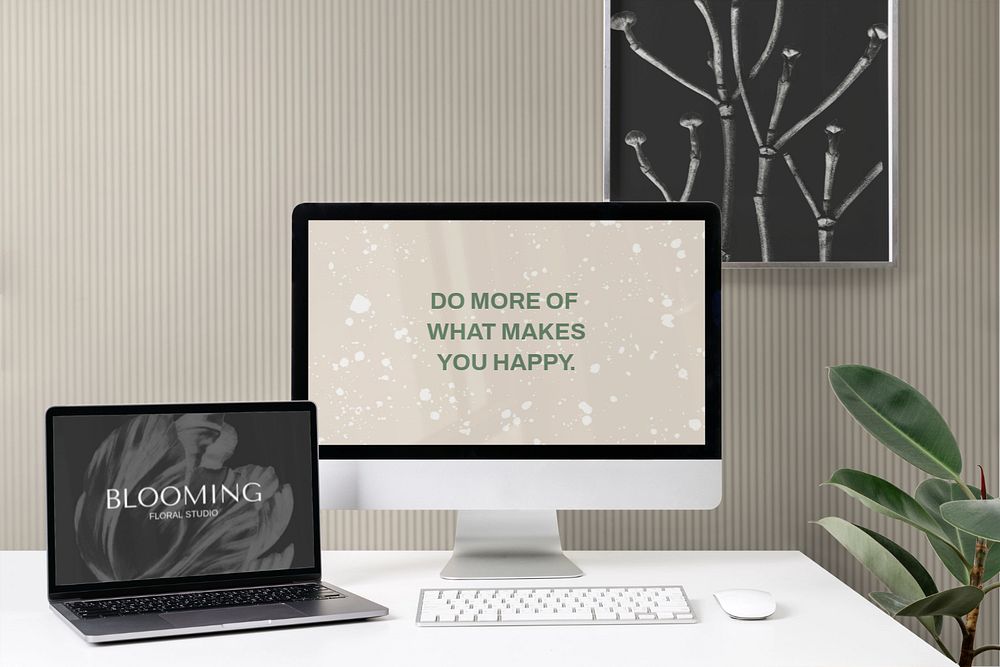 Multi device screen mockup, workstation, editable design