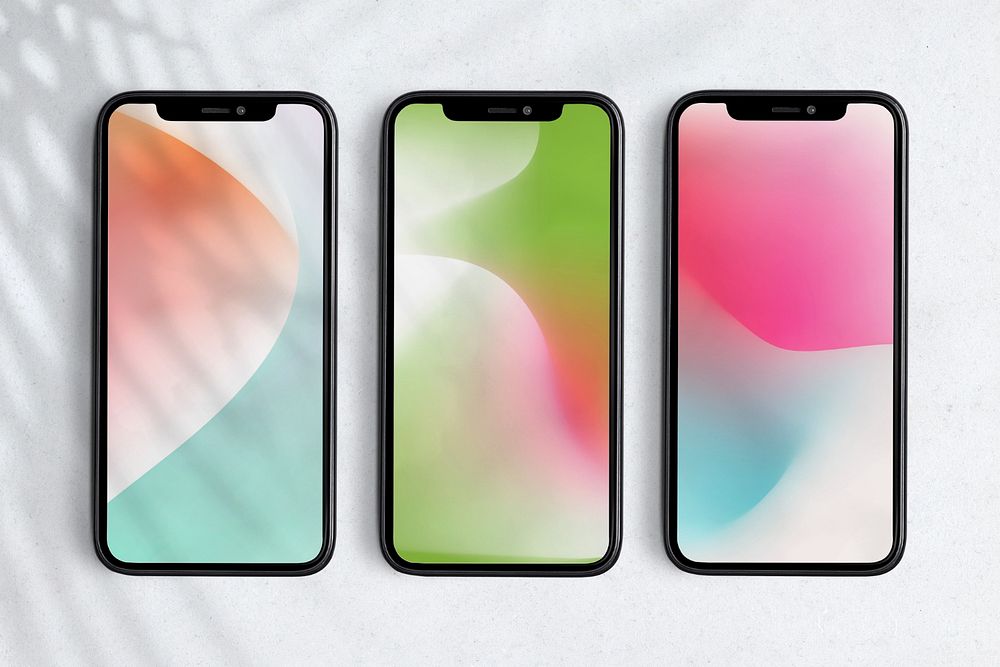 Smartphone screen mockup, aesthetic gradient wallpapers