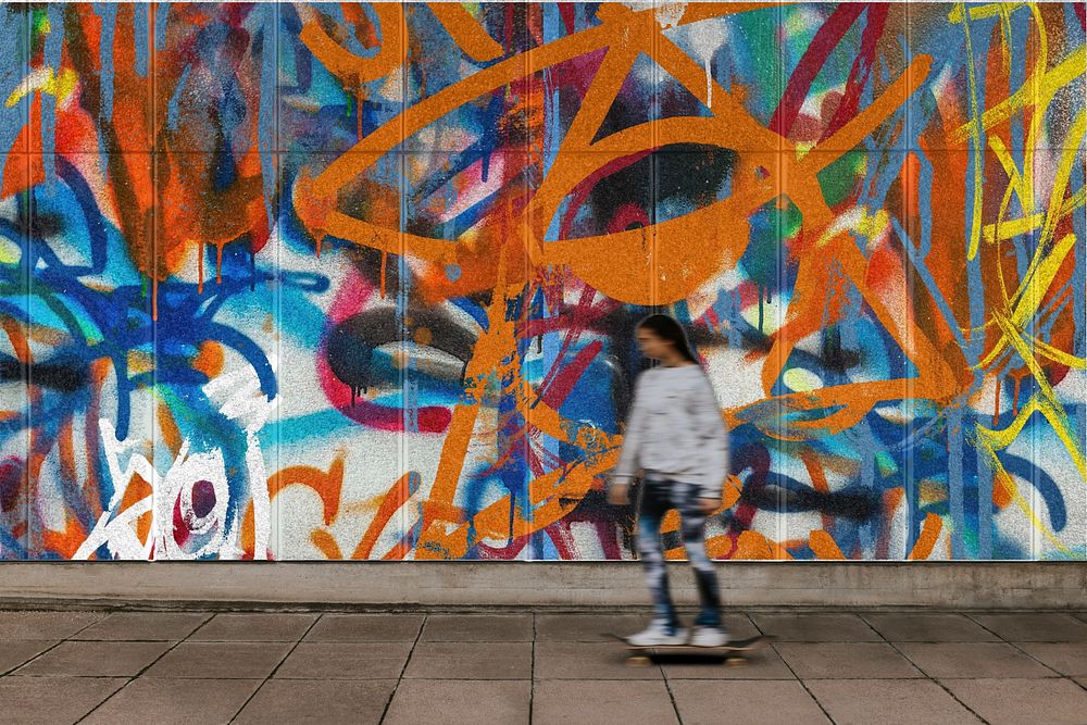 Wall editable mockup, graffiti design