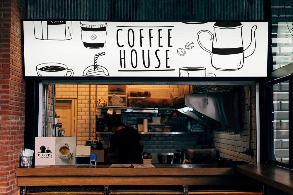 Shop sign mockup, cafe, editable design