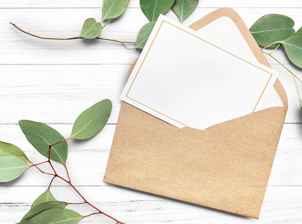 Business card mockup, brown envelope