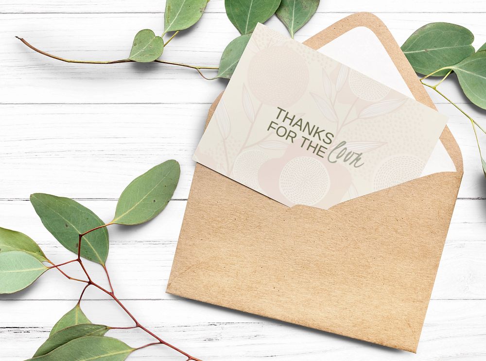 Business card mockup, brown envelope