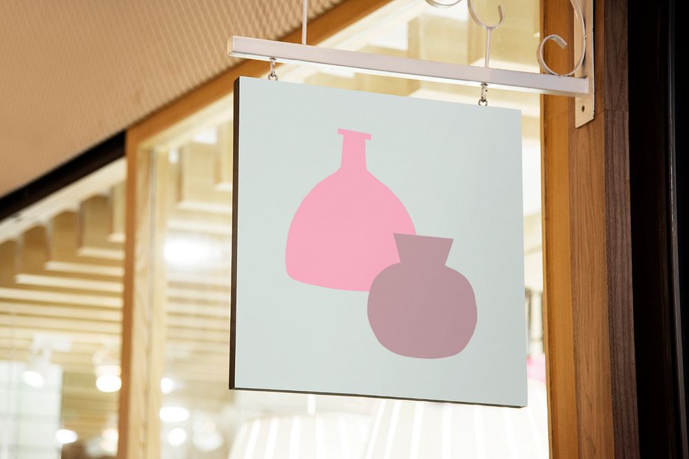 Hanging shop sign mockup, editable design