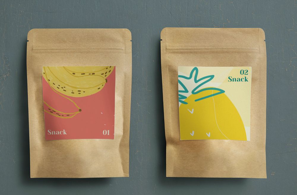 Snack bag label mockup, editable branding & packaging
