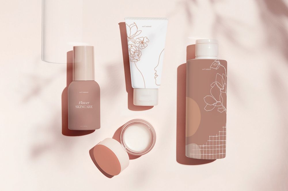 Beauty products mockup, editable skincare bottle set