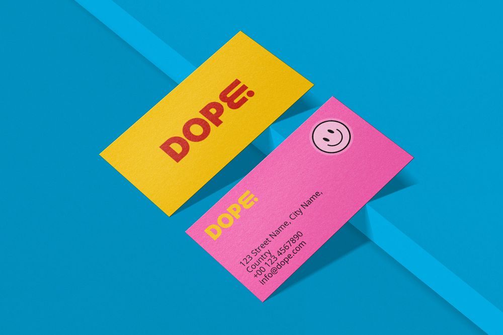 Business card mockup, colorful, funky design