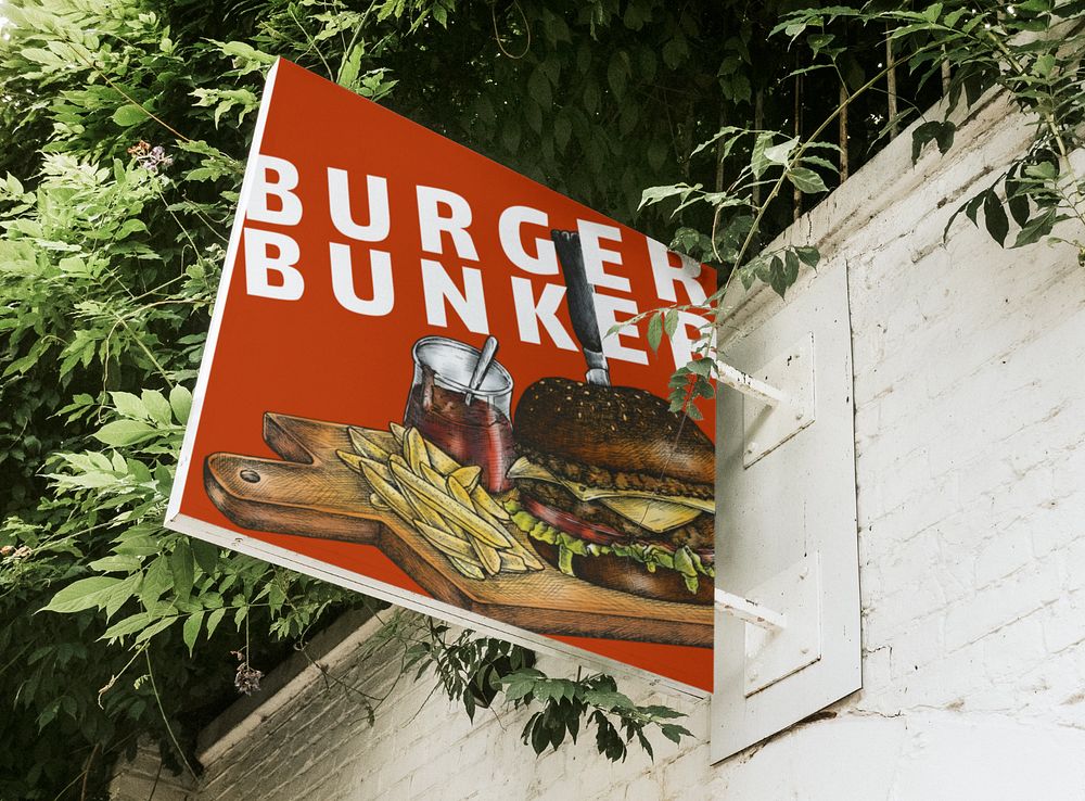 Shop sign mockup, burger restaurant