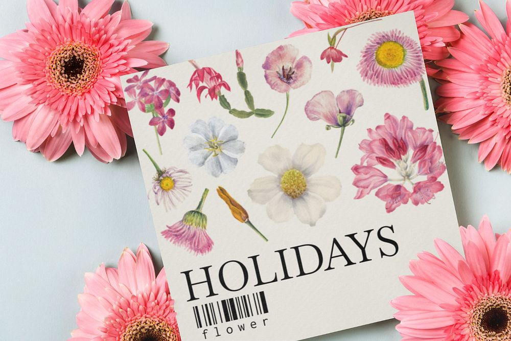 Card, paper mockup, aesthetic floral design