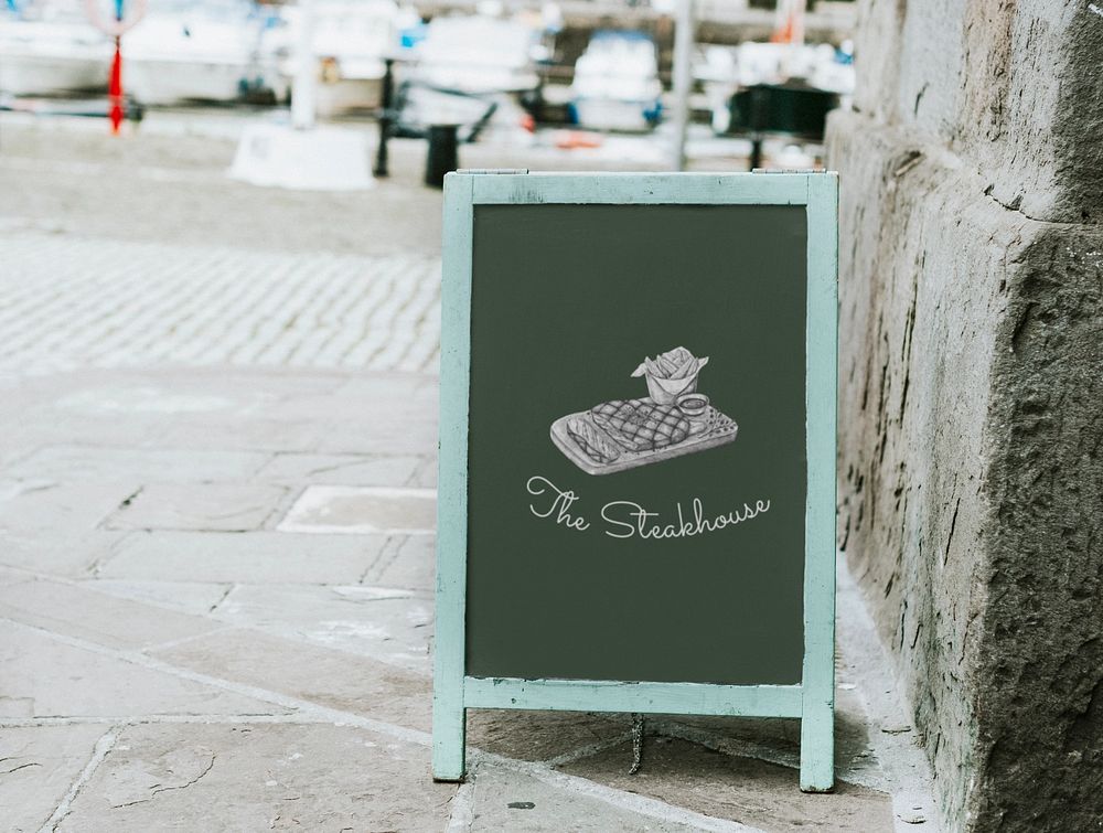 Chalkboard sign mockup, cafe, restaurant ad