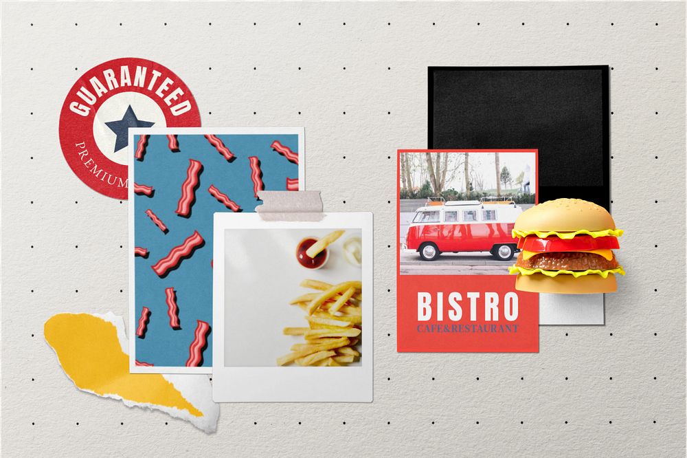 Restaurant mood board mockup, fast food design 