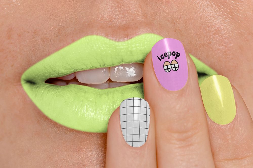 Lips, nails mockup, manicure, beauty