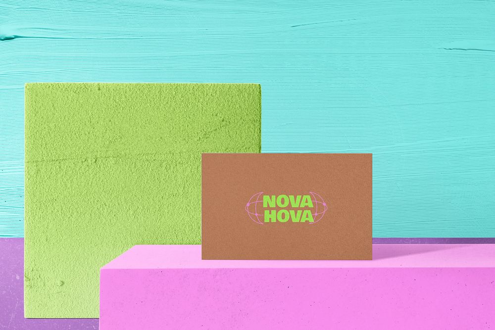 Business card mockup, funky aesthetic