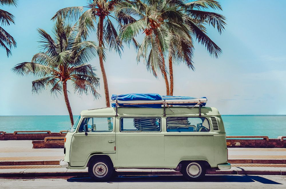 Beach van mockup, editable design 