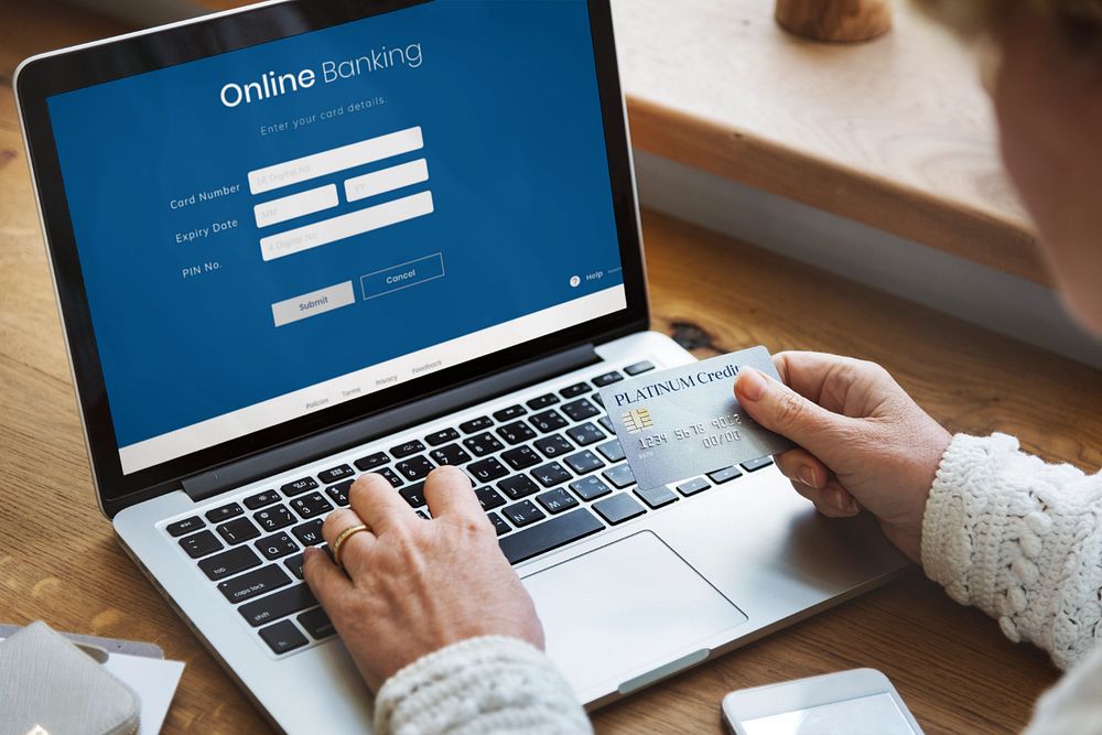 Online banking laptop screen mockup, editable design