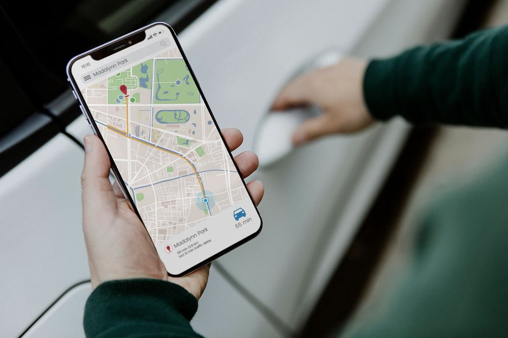 Mobile phone screen mockup, gps map on digital device