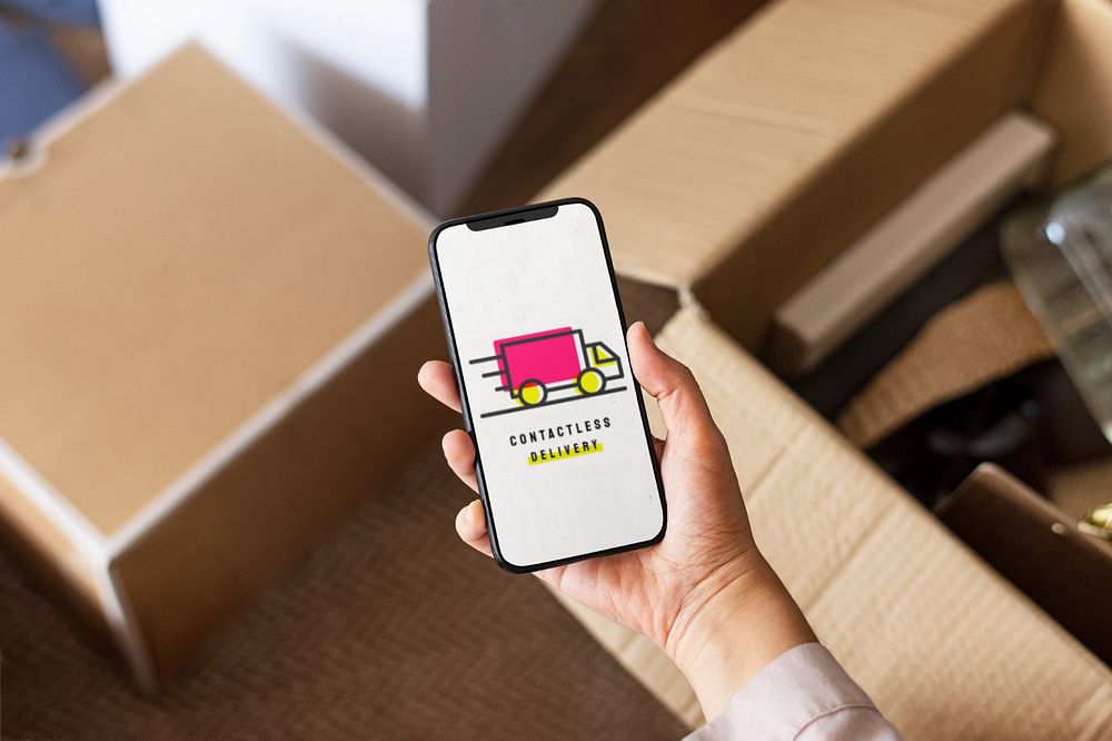 Phone screen mockup, delivery application, editable design