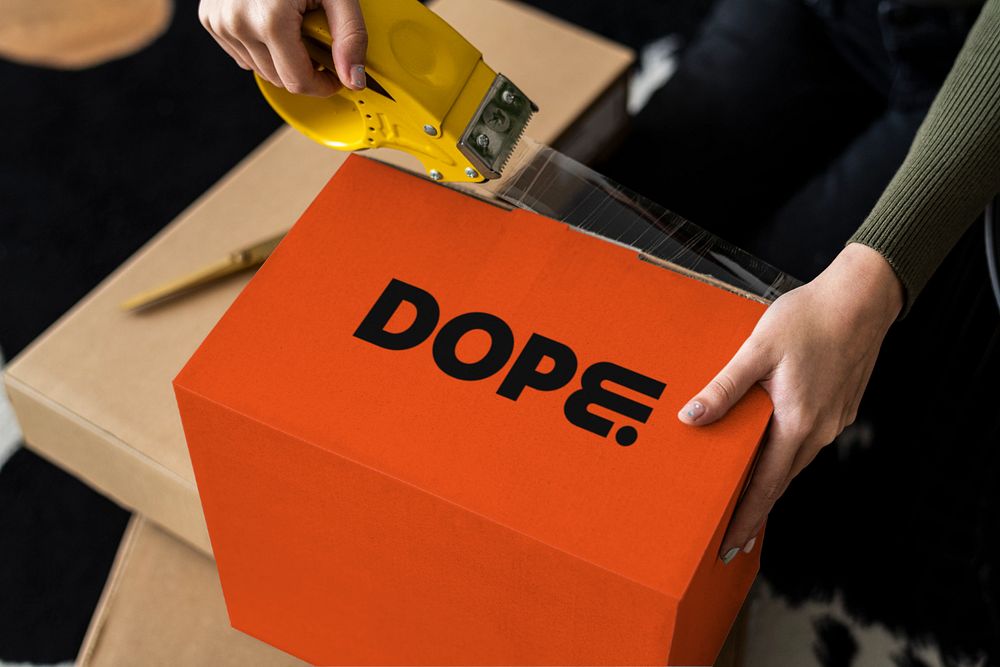 Parcel box mockup, packing order, e-commerce