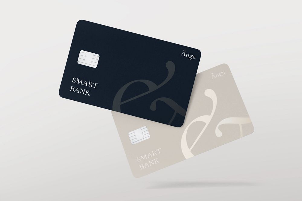 Two credit cards mockup, black 3D design 