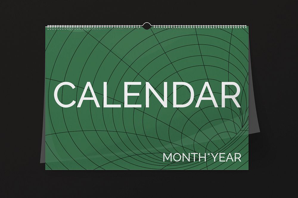 Wall calendar mockup, green 3D design 