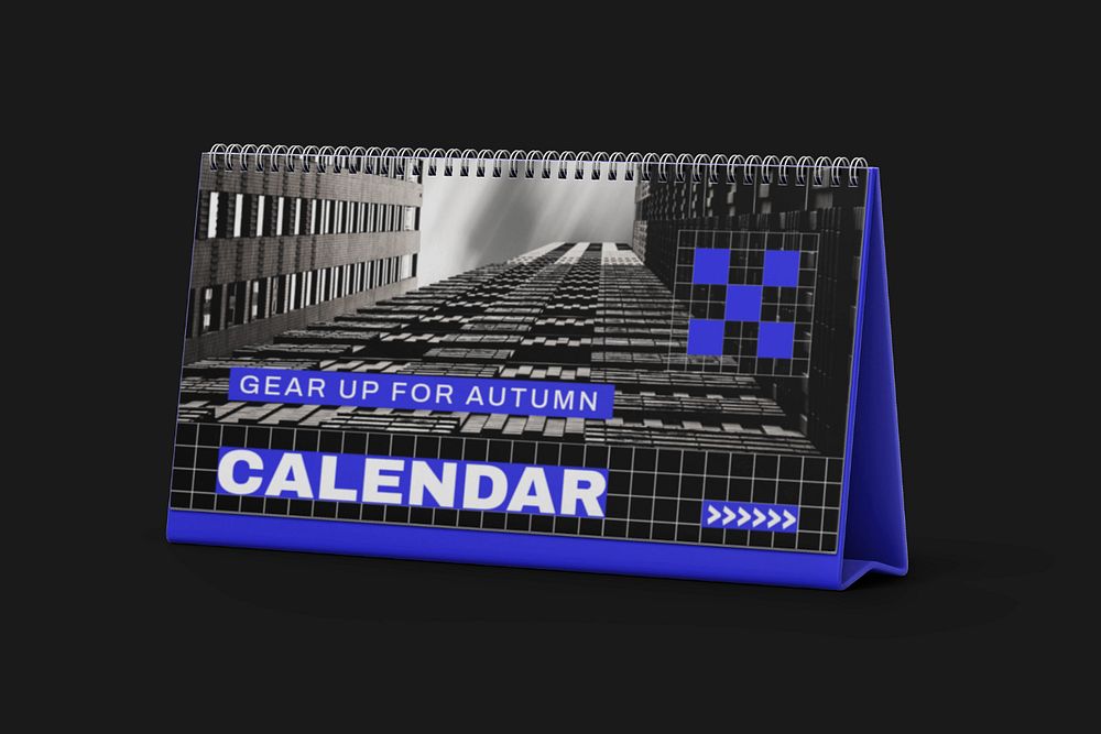 Desk calendar mockup, blue 3D rendering design 