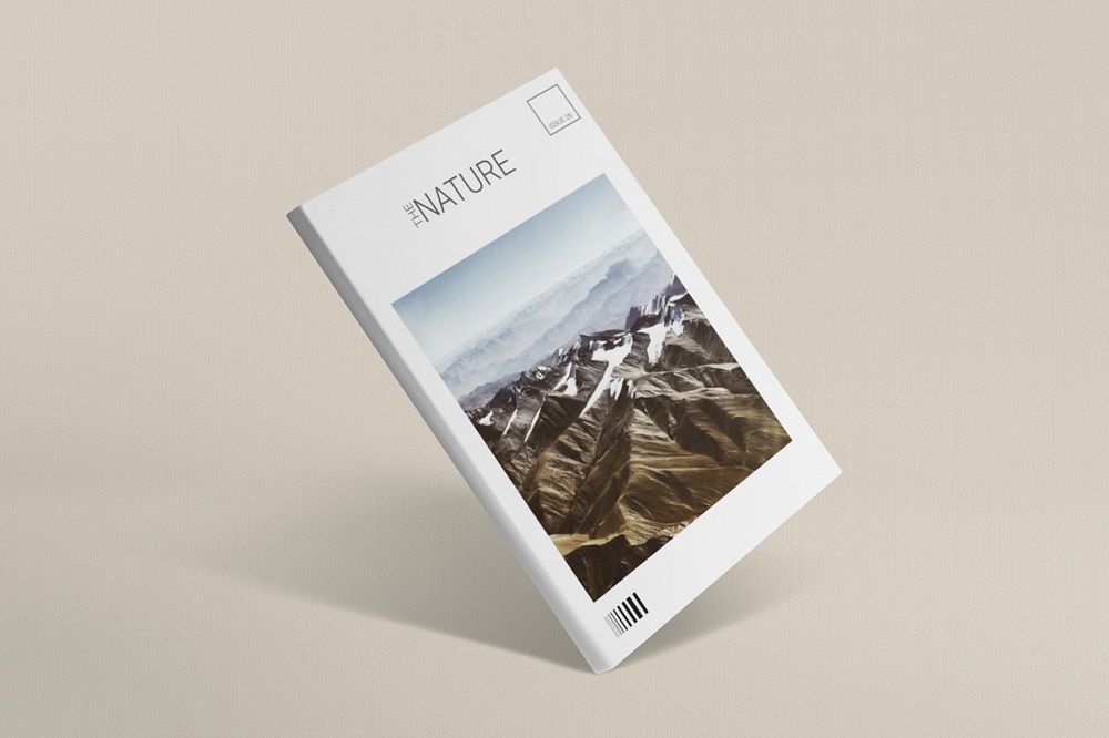 Book cover mockup, nature magazine