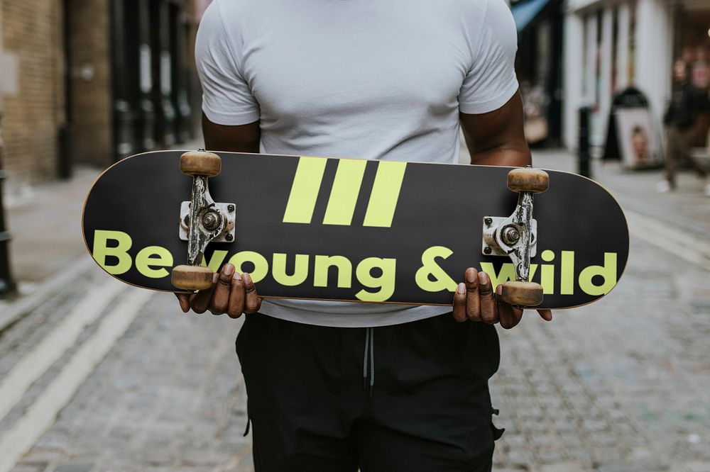 Skateboard mockup, sporty equipment design