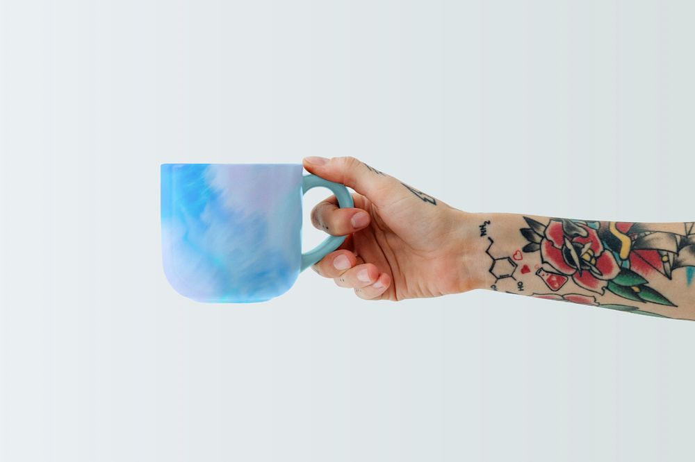 Coffee mug editable mockup, blue product design