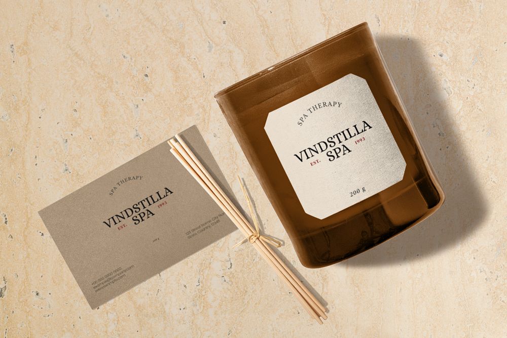 Candle label mockup, editable design