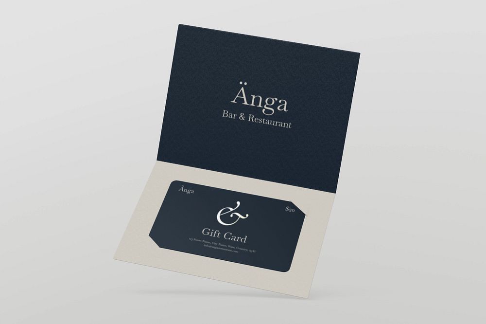 Gift card mockup, black 3D design 