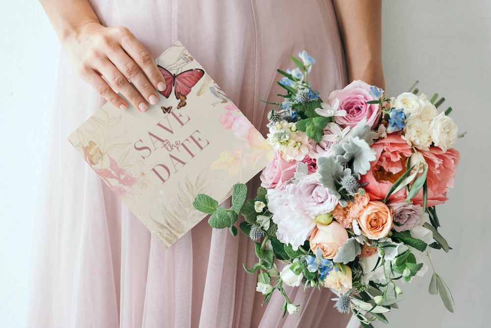 Wedding invitation card  mockup in bride hand